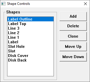 screenshot of the shape management window